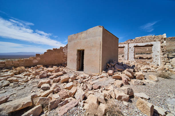 istock Rhyolite ghost town abandoned structures in desert 1491043595