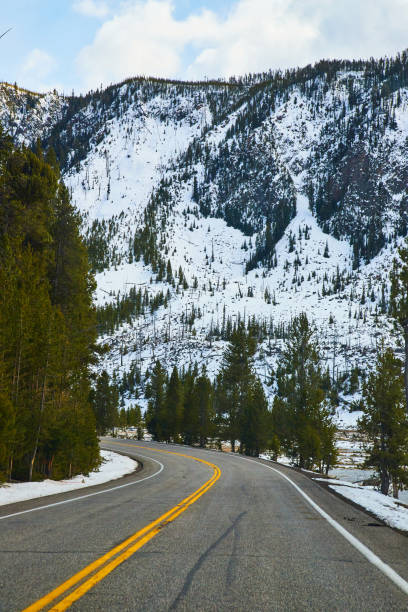 istock Road leading through snowy mountains in Yellowstone 1491043713