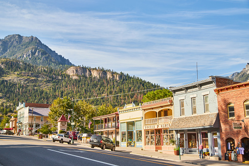 Image of Road of small mountain town with shops
