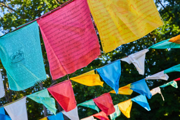 istock Shrine for Tibetan Mongolian Buddhist with colorful prayer flags 1491045366
