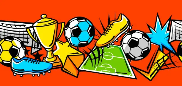 Vector illustration of Pattern with soccer symbols. Football club illustration.