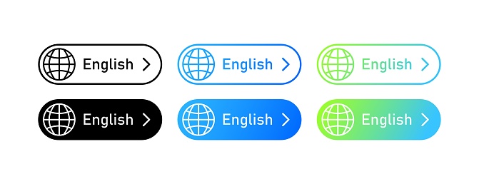 English. Icons in different styles, colored, select English. Vector icons.