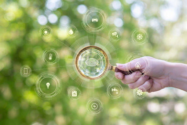 istock Shows a magnifying glass as a smart home surveillance. 1491046285