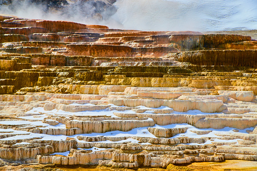 Image of Steamy terraces in Yellowstone with dozens of layers in winter