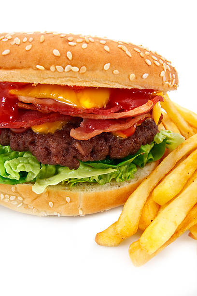 istock Bacon Cheese burger and fries 149104678