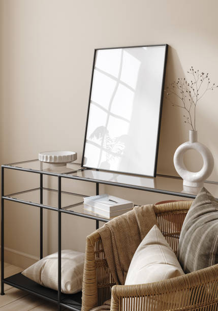 istock Mockup frame in interior background, light pastel beige room 1491047617