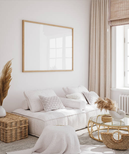 istock Mock up frame in cozy home interior background, coastal style living room 1491047620