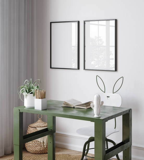 istock Frame mockup in boys room in military style room interior 1491047639