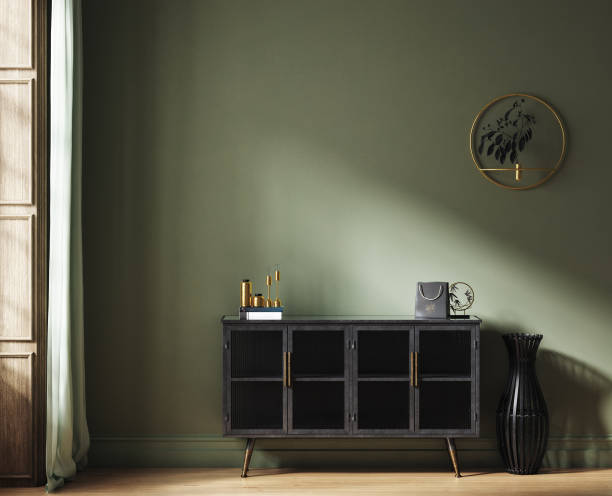 istock Wall mockup in home interior background with commode and decor in living room 1491047789