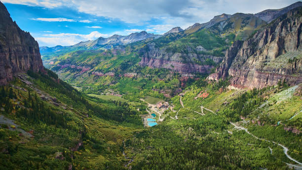 istock Mountain chain with valley filled with aspen 1491049578