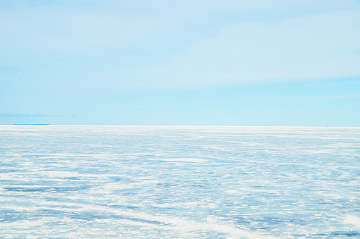 Image of View from Mackinaw bridge of frozen lake in winter