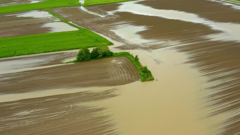 Wide Angle Aerial View of Flooded Agricultural Fields