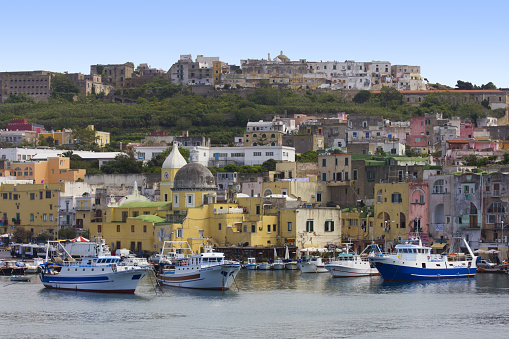 The colored houses of port of the island of Procida, in the Campania region of Italy