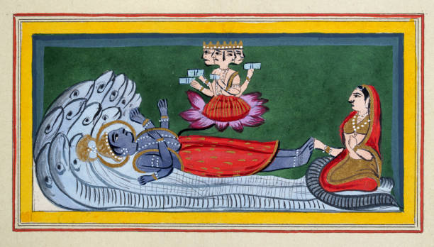 illustrazioni stock, clip art, cartoni animati e icone di tendenza di illustrazione dal mahabharata, una delle due principali epopee sanscrite dell'antica india - antique old fashioned illustration and painting ancient