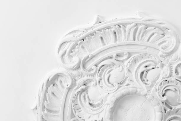 Vintage background photo with a white stucco ceiling plafond, classical architecture elements