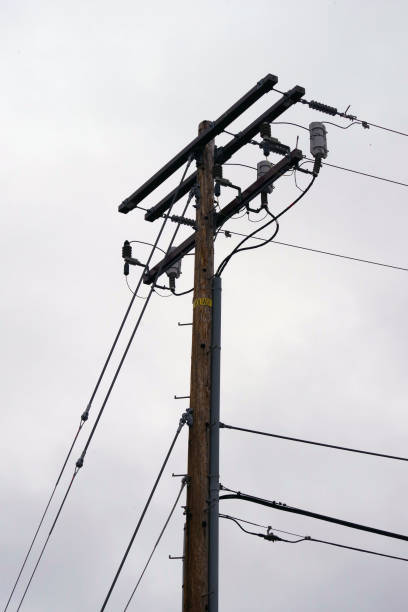 istock Electricity pylon and gray sky 1491063728