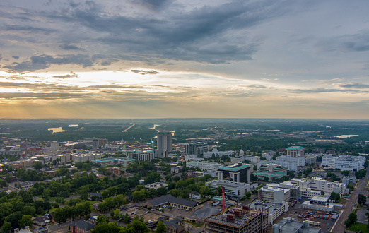Aerial view of Montgomery, Alabama at sunset