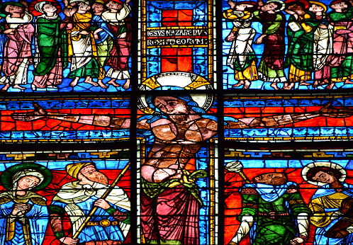Stained glass rose window of Notre Dame de Strasbourg, France