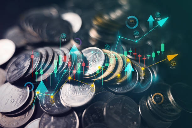 istock Stack of coins with graph chart growth up, Business marketing 1491068868