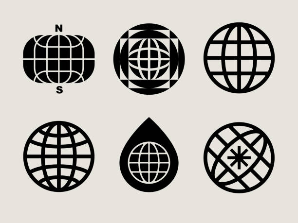 illustrations, cliparts, dessins animés et icônes de icônes du globe moderne du milieu du siècle - logo le monde