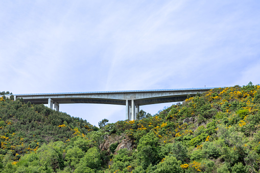 toll highway near Torgueda is spanning  a valley with concrete bridge, Portugal