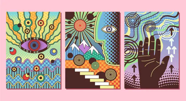 Vector illustration of Set of abstract psychedelic posters