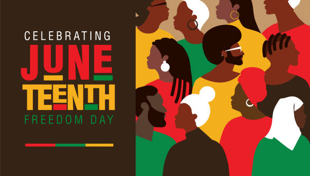 Juneteenth Freedom Day Celebration web banner design with crowd of people Vector illustration of Juneteenth Celebration typography design. Fully editable vector eps. Use for advertisements, posters, web banners, leaflets, cards, t-shirt designs and backgrounds. African-American black history. Freedom or Liberation day. Royalty free stock image. equality juneteenth stock illustrations