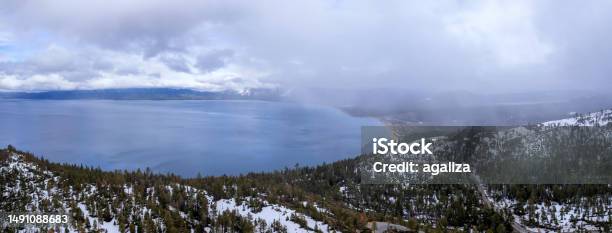 Aerial View Of East Lake Tahoe By Incline Village On A Cloudy Day Stock Photo - Download Image Now