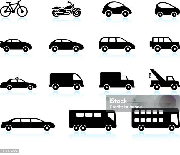 Transporte De Veículos Preto E Branco Vector Conjunto De Ícones Royalty Free - Arte vetorial de stock e mais imagens de Símbolo de ícone