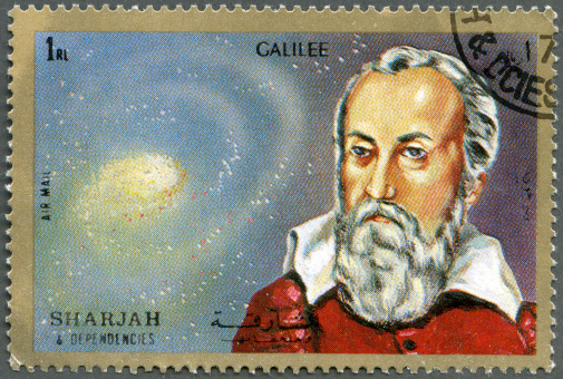 Postage stamp printed in Shiarjah & Dependencies shows Galileo Galilei (1564-1642), circa 1972