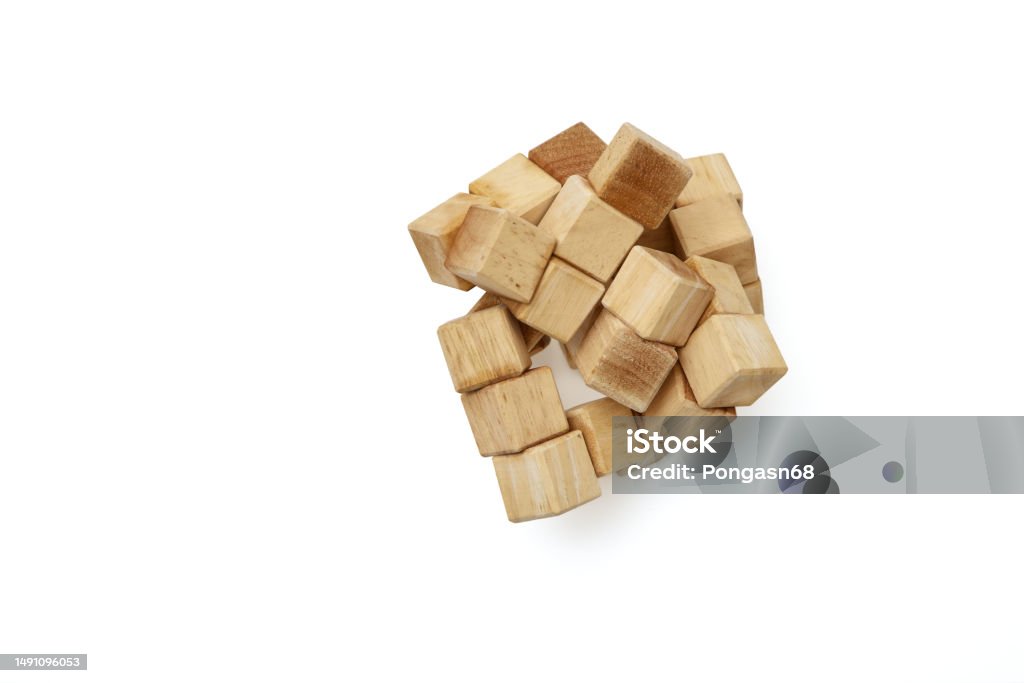 Cube puzzle wooden blocks on white background Cube puzzle wooden blocks isolated on white background Abstract Stock Photo