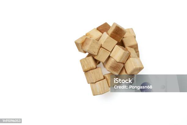 Cube Puzzle Wooden Blocks On White Background Stock Photo - Download Image Now - Abstract, Block Shape, Business