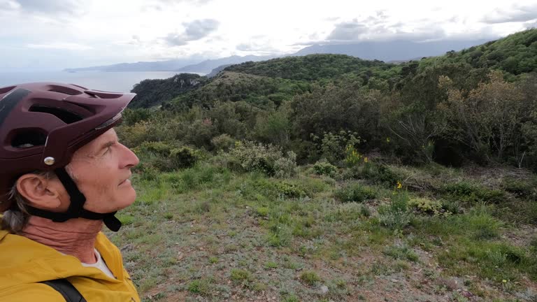 First person perspective of cycling in coastal hills