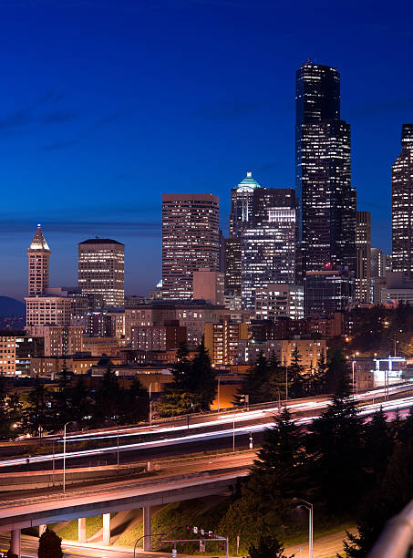 istock Seattle Washington Vertical Smith Tower Buildings and Interstate Highway 149110385