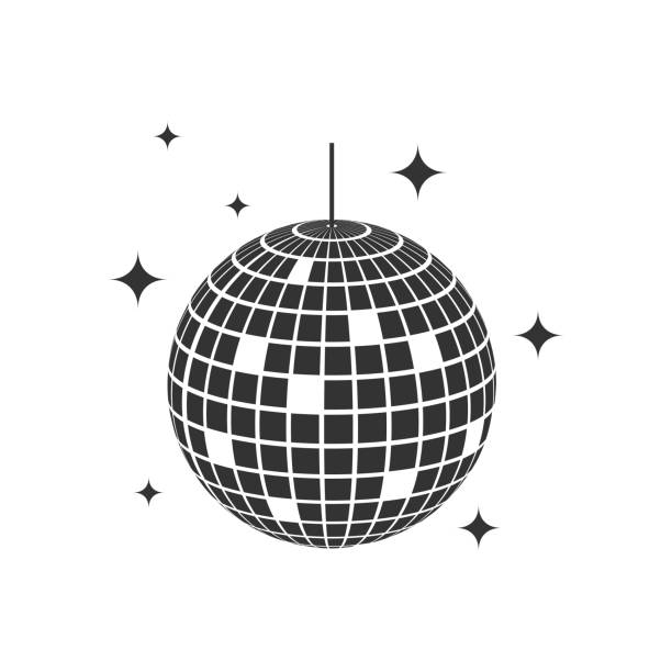 Glittering disco ball icon. Shining mirror sphere for nightclub party. Dance music event discoball. Mirrorball in 70s or 80s discotheque style isolated on white background. Vector illustration