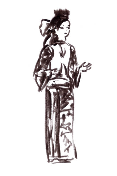 istock Chinese dancer, Chinese style ink painting on rice paper 1491105255