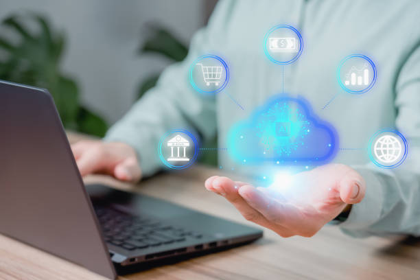 istock Businessman use laptop computer with AI cloud computing diagram show on hand. Business technology concept of Ai, Cloud computing, Data storage, Banking, Financial and shopping online. 1491105933