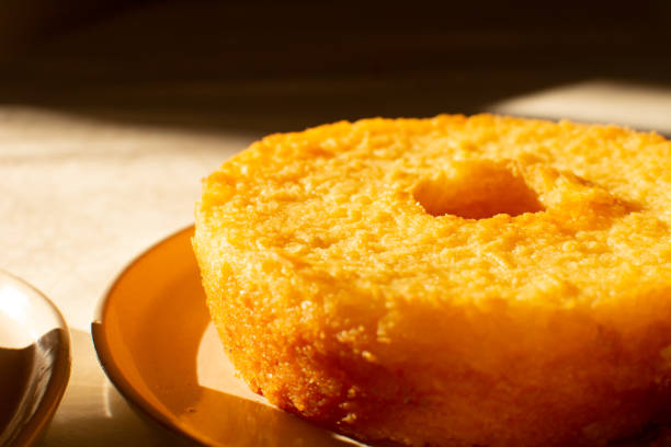 istock Round Corn Cake at Sunset on a Plate, Close Up View 1491105969
