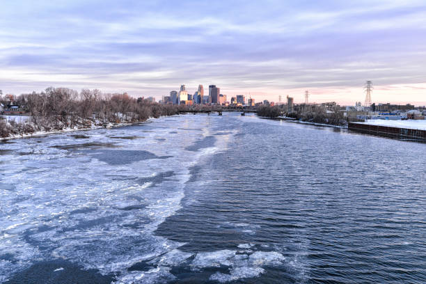 Mississippi River and Minneapolis Skyline at Sunset