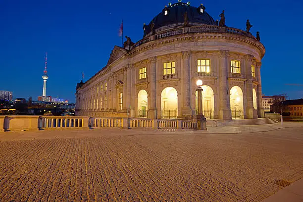 The Bodemuseum in Berlin with the Television Tower in the back