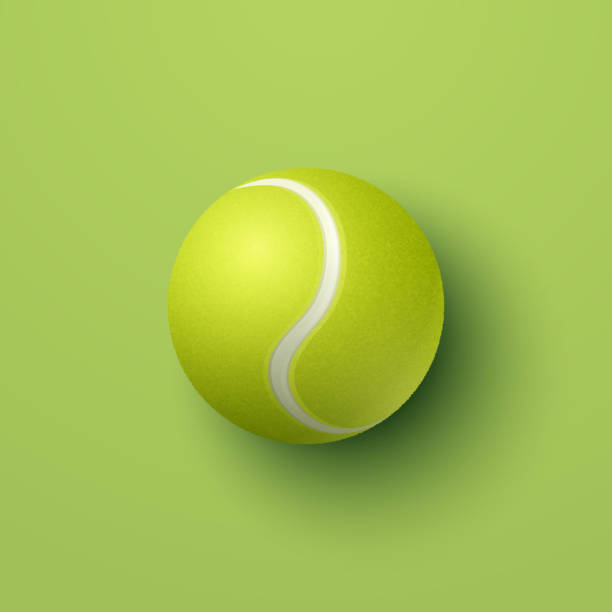 istock Vector 3d Realistic Green Textured Tennis Ball Icon Closeup Isolated on Green Background in Top View. Tennis Ball Design Template for Sports Concept, Competition, Advertisement. Vector Illustration 1491110638