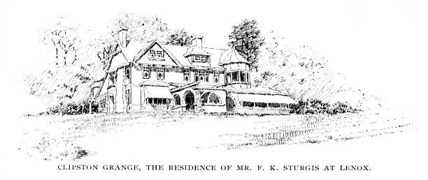 Clipston Grange, Lenox, Massachusetts, United States Clipston Grange, Lenox, Massachusetts, USA. Illustration engravings published 1897. Original edition is from my own archives. Copyright is in public domain. berkshires stock illustrations