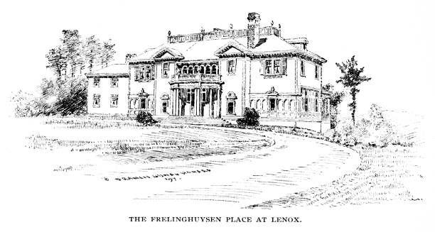 Frelinghuysen Place, Lenox, Massachusetts, United States Frelinghuysen Place, Lenox, Massachusetts, USA. Illustration engravings published 1897. Original edition is from my own archives. Copyright is in public domain. berkshires stock illustrations