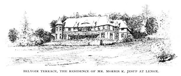 Belvoir Terrace, Lenox, Massachusetts, United States Belvoir Terrace, Lenox, Massachusetts, USA. Illustration engravings published 1897. Original edition is from my own archives. Copyright is in public domain. berkshires stock illustrations