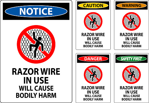 Eating Razor Wire Danger Sign Razor Wire In Use Will Cause Bodily Harm Stock Illustration ...