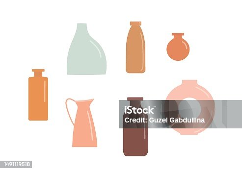 istock Minimalistic Boho Ceramic Vases vector illustrations for logo, icon, social media post, story, banner, poster. 1491119518