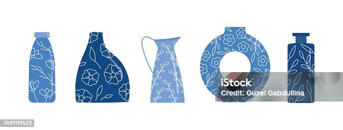 istock Chynese Style Blue Ceramic Vases vector illustrations for logo, icon, social media post, story, banner, poster. 1491119523