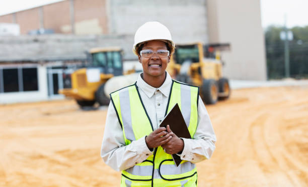 istock Female African-American construction worker at job site 1491120089