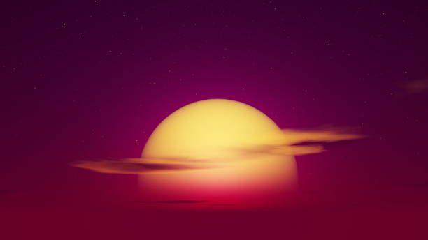 istock Red purple pink sunset sun, stars in the sky. 3d render 1491120918