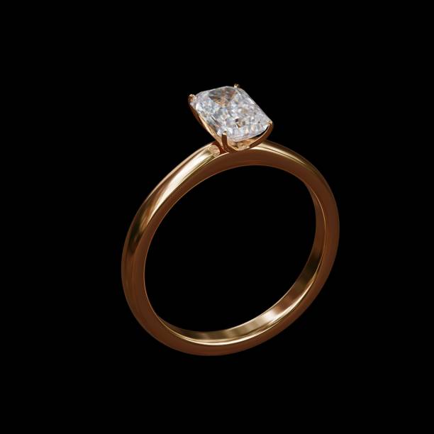 istock Gold ring with square diamonds on isolated background from design with 3d render. 1491130595